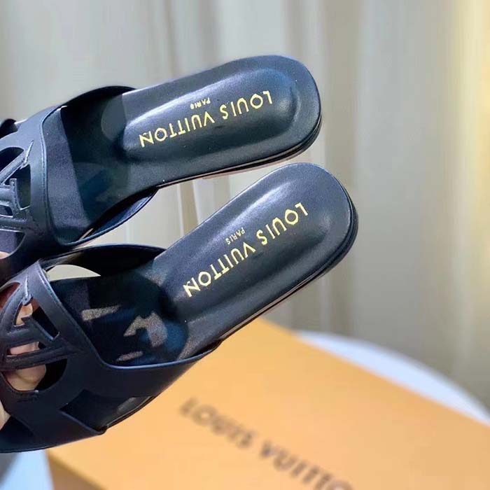 Louis Vuitton LV Unisex Isola Flat Mule Black Calf Leather Circle Signature
