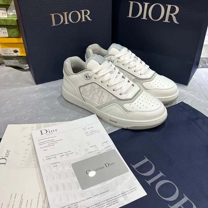 Dior Unisex Shoes CD B27 Low-Top Sneaker White Smooth Calfskin Oblique Galaxy Leather