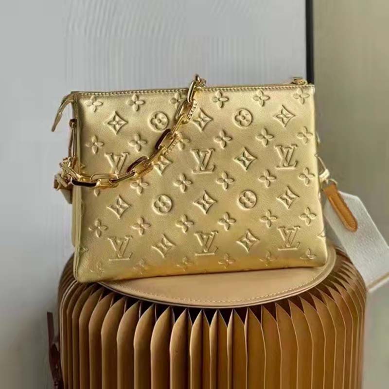 Louis Vuitton LV Women Coussin PM Gold Monogram-Embossed Puffy Lambskin Calfskin