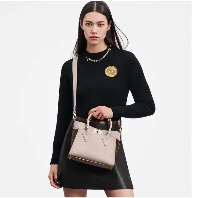Louis Vuitton LV Women On My Side PM Handbag Greige Monogram Coated Canvas Calf