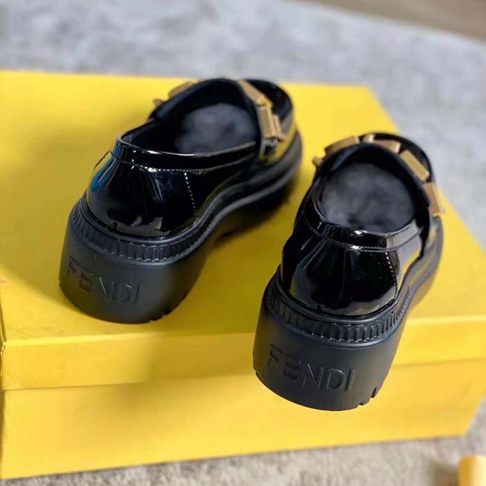 Fendi Women FF Fendigraphy Black Leather Loafers 5 Cm Heel