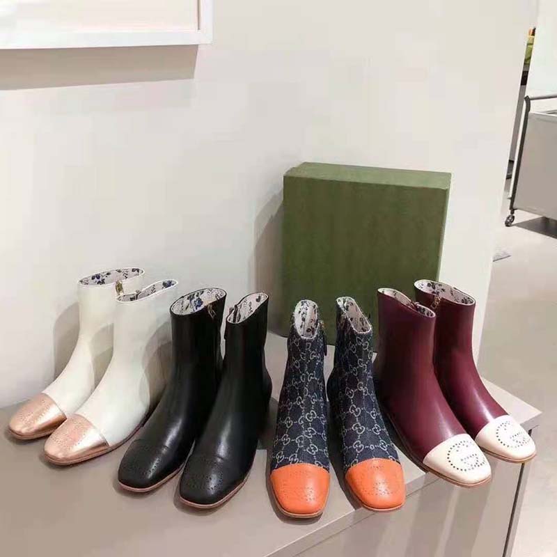 Gucci GG Women Ankle Boot with Interlocking G Black Leather 9 cm Heel