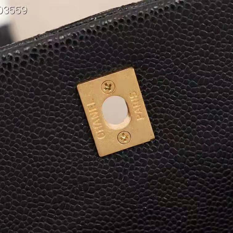 Chanel Women Large Flap Bag with Top Handle in Grained Calfskin Leather-Black