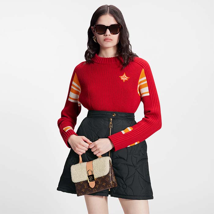 Louis Vuitton LV Women Locky BB Handbag Beige Brown Monogram Coated Canvas Shearling