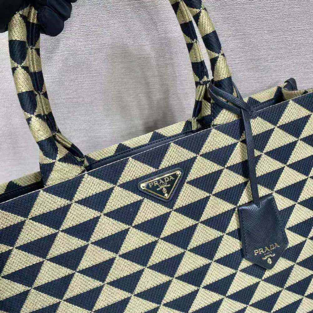 Prada Women Large Prada Symbole Jacquard Fabric Handbag-Brown