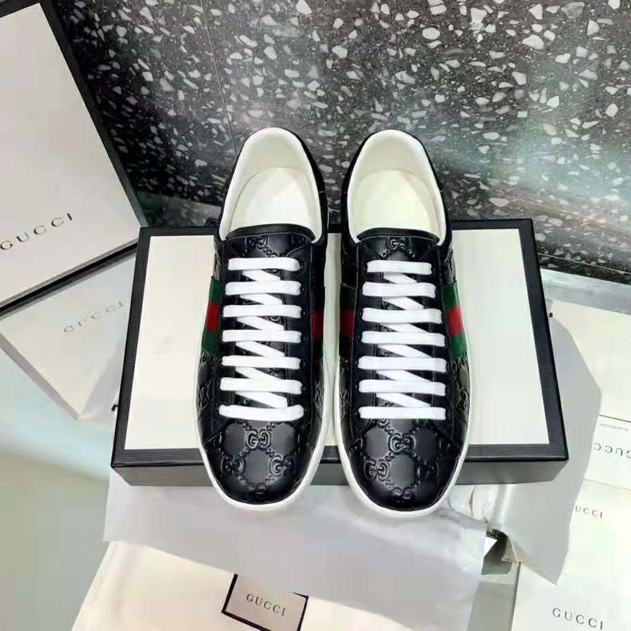 Gucci Men Ace Gucci Signature Sneaker with Web-Black