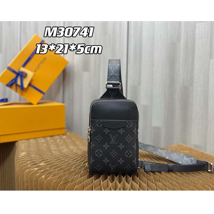Louis Vuitton LV Unisex Outdoor Sling Bag Taigarama Noir Black Monogram Coated Canvas