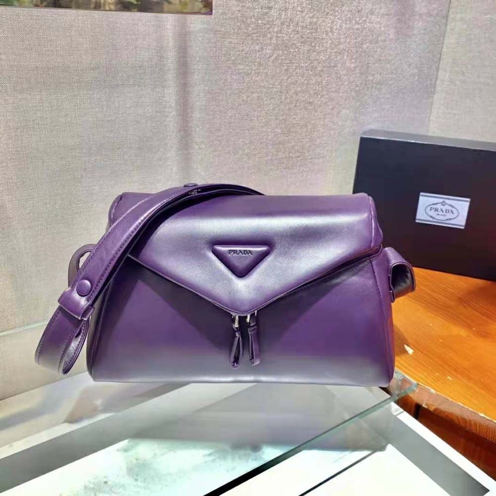 Prada Women Padded Nappa Leather Prada Signaux Bag-Purple