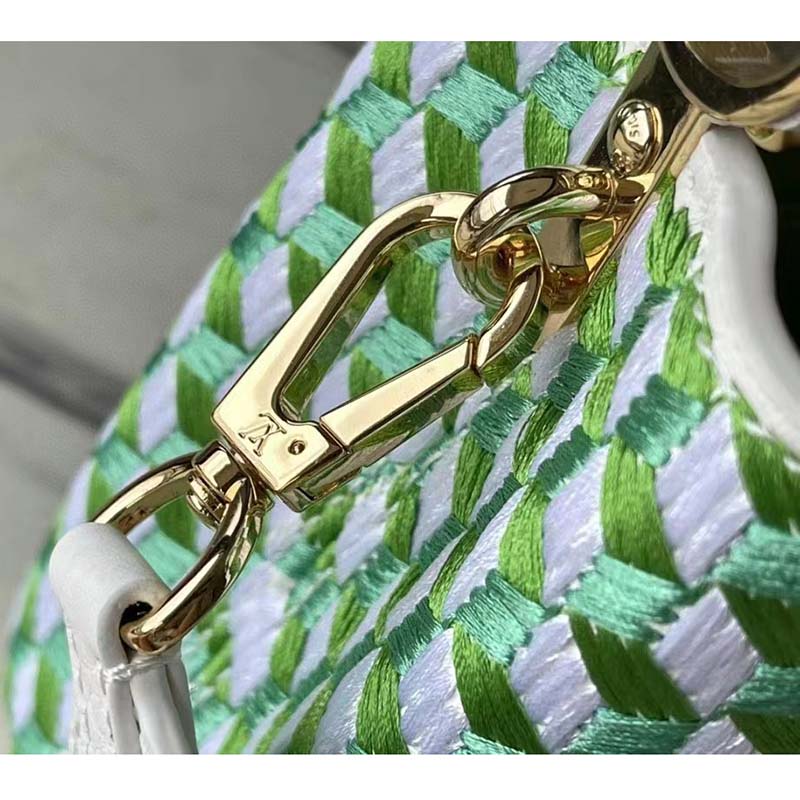 Louis Vuitton LV Women Capucines Mini White Green Taurillon Leather Textile Embroidery