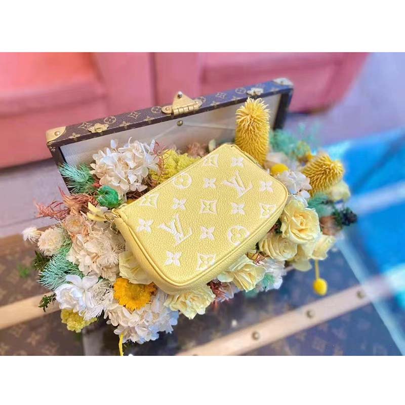 Louis Vuitton LV Women Mini Pochette Accessoires Yellow Monogram Empreinte Embossed Supple Grained Cowhide