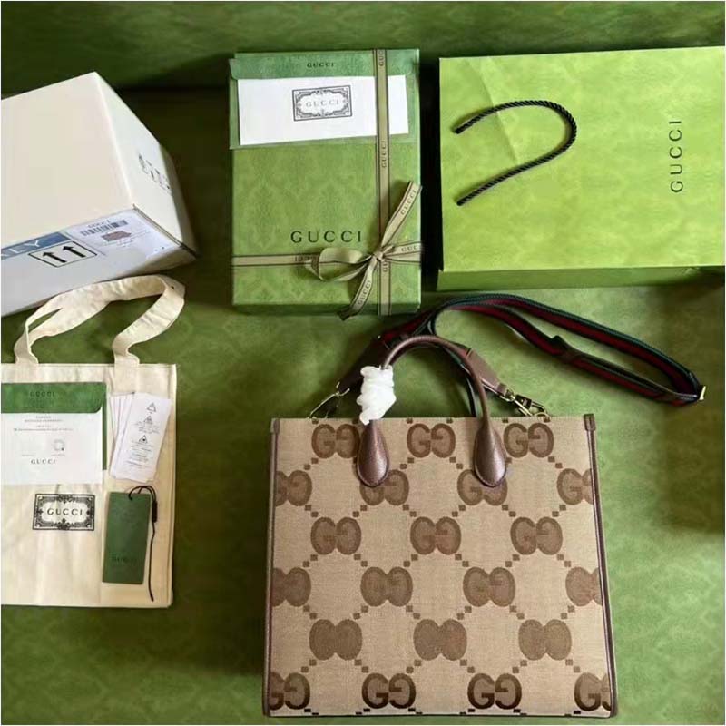 Gucci Unisex Tote Bag Jumbo GG Camel Ebony Jumbo GG Canvas