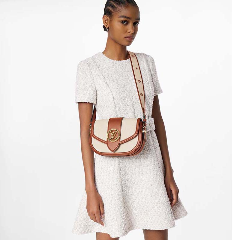 Louis Vuitton LV Women Pont 9 Soft MM Handbag Caramel Brown Canvas Cowhide