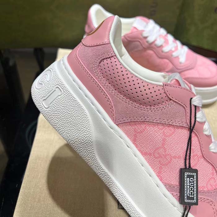 Gucci Unisex GG Sneaker Pink GG Supreme Canvas Printed Interlocking G 5.6 Cm Heel