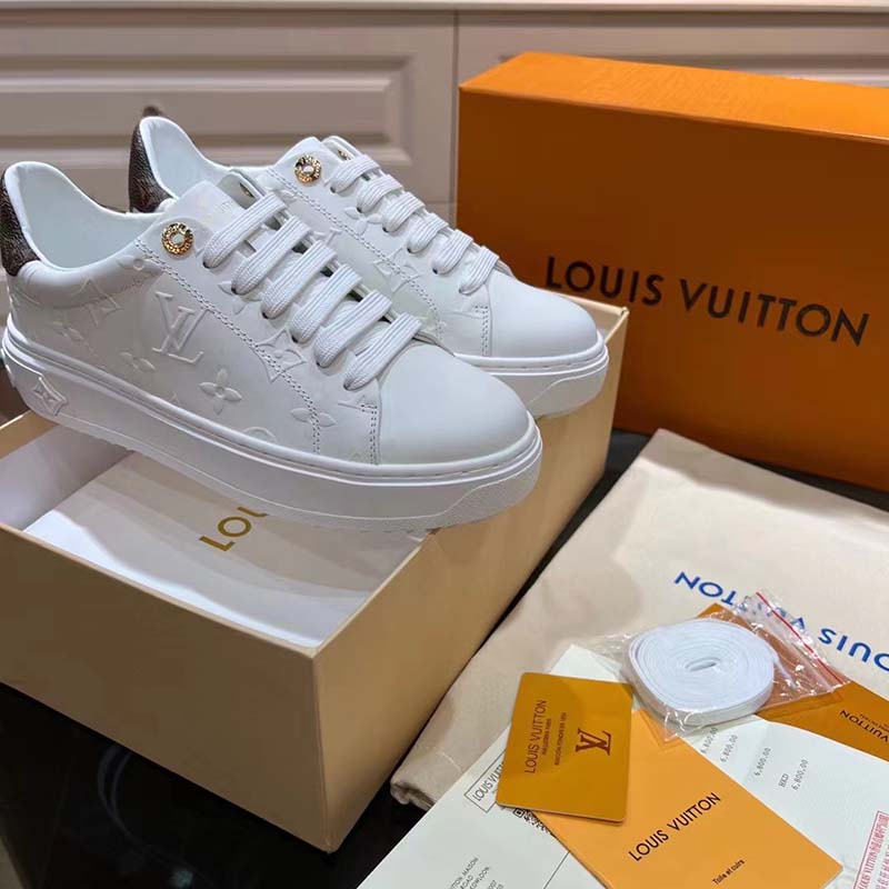 Louis Vuitton LV Unisex Time Out Sneaker White Monogram Debossed Calf Leather