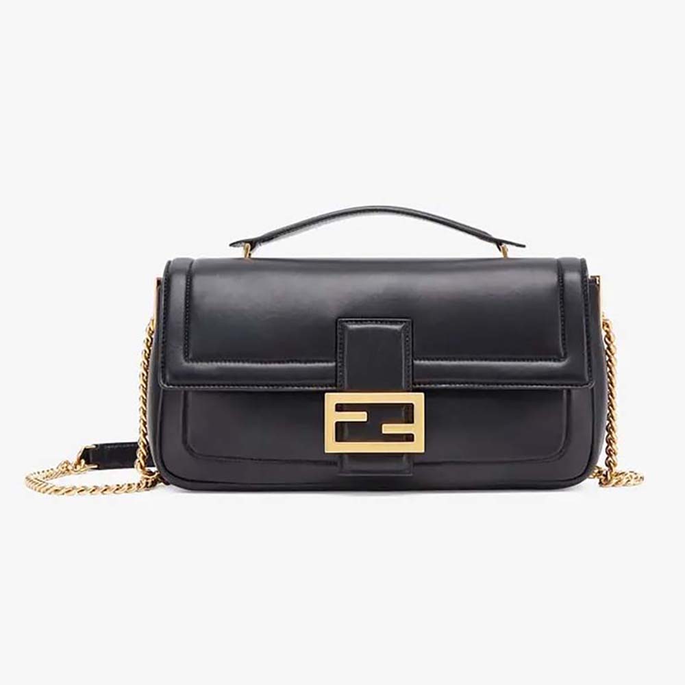 Fendi Women Baguette Chain Black Nappa Leather Bag