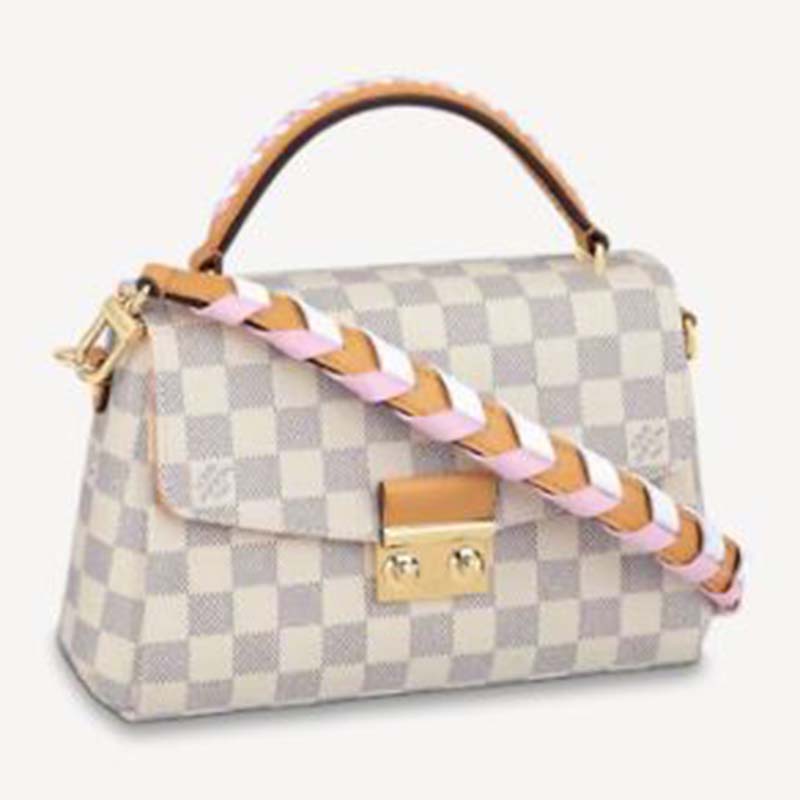 Louis Vuitton LV Women Croisette Hand Bag Pink Damier Azur Coated Canvas