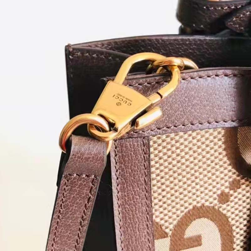 Gucci Women Gucci Diana Jumbo GG Small Tote Bag Double G Camel Canvas