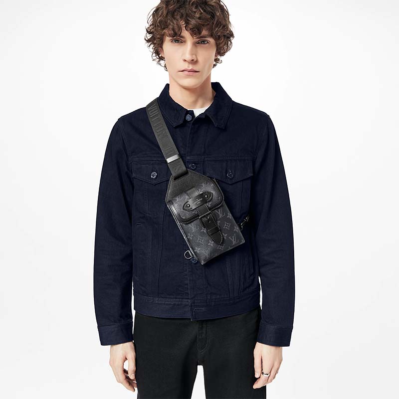 Louis Vuitton LV Unisex Saumur Slingbag Monogram Eclipse Coated Canvas Black Cowhide