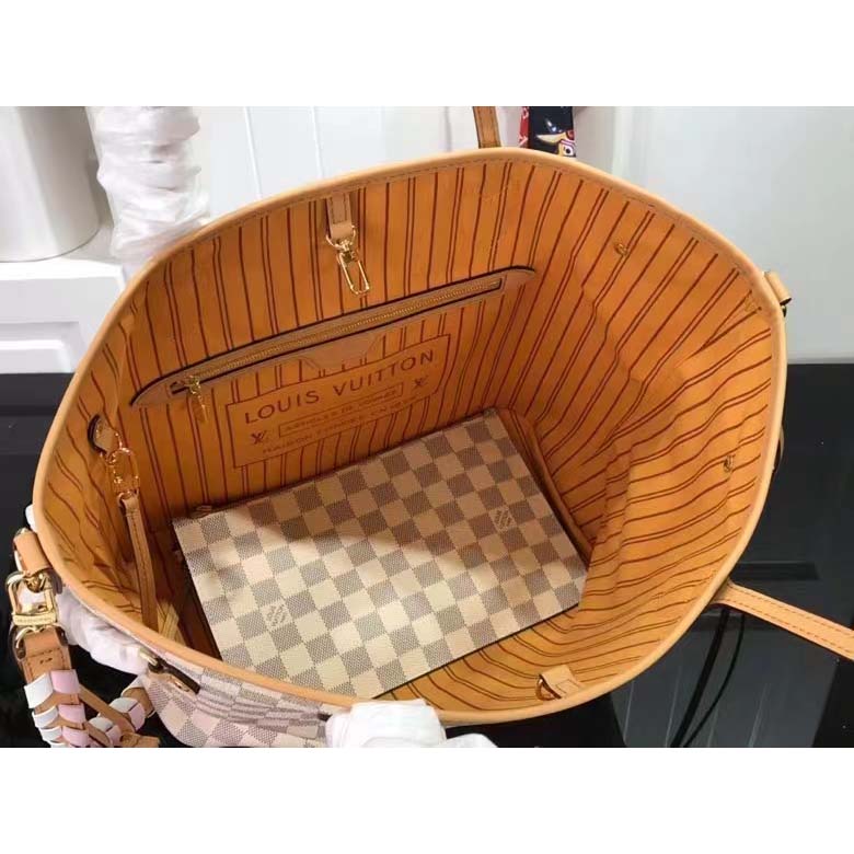 Louis Vuitton LV Women Neverfull MM Tote Bag Damier Azur Coated Canvas