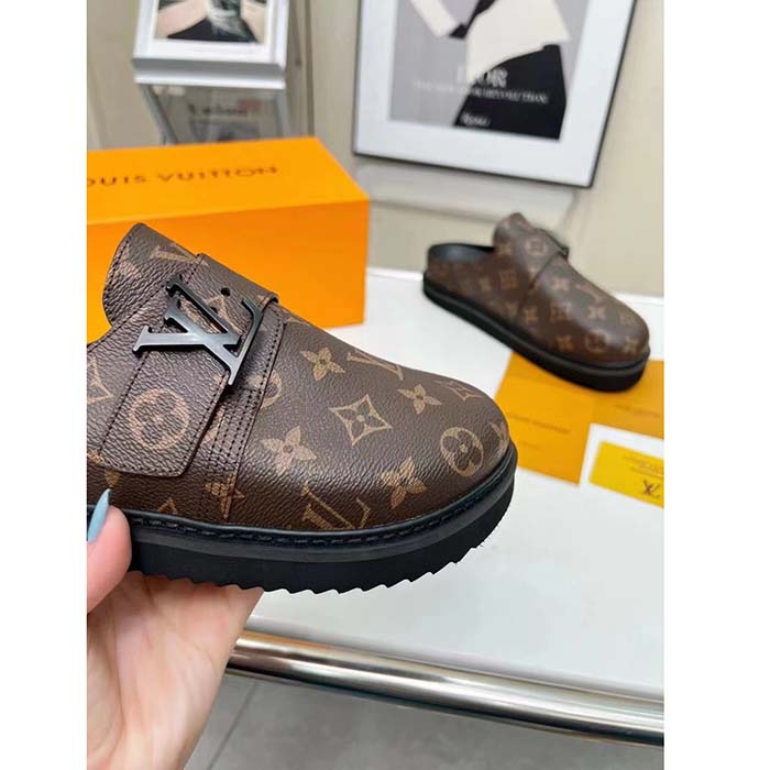 Louis Vuitton Unisex LV Easy Mule Ebene Monogram Canvas Adjustable Strap Anatomic Insole