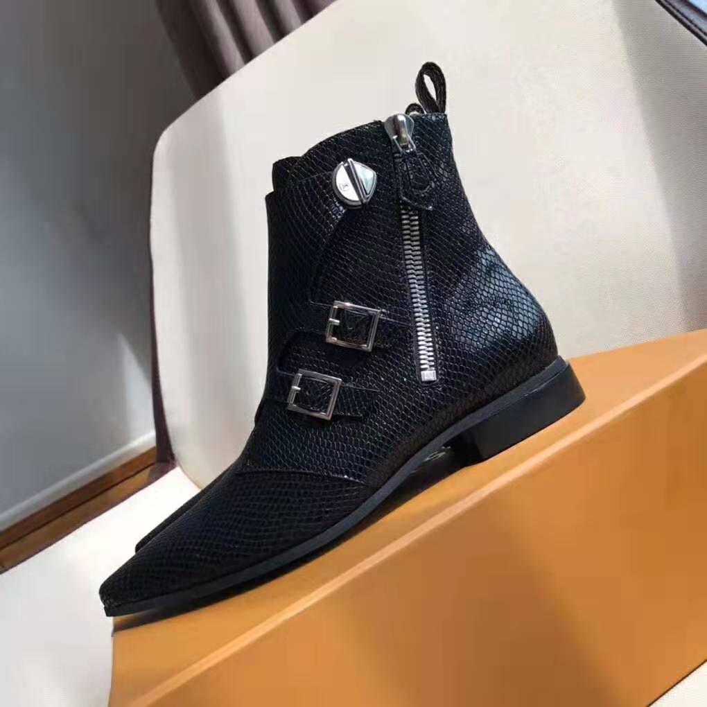 Louis Vuitton LV Women Jumble Flat Ankle Boot in Python and Rubber-Black
