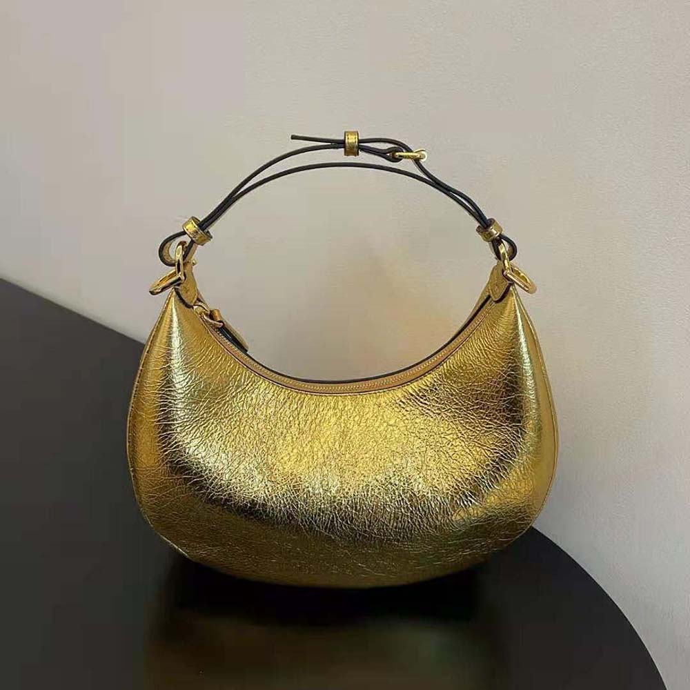 Fendi Women Fendigraphy Small Gold Laminated Leather Bag