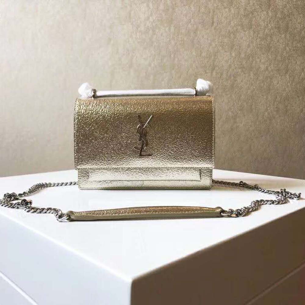 Saint Laurent YSL Women Sunset Small in Metallic Leather-Gold