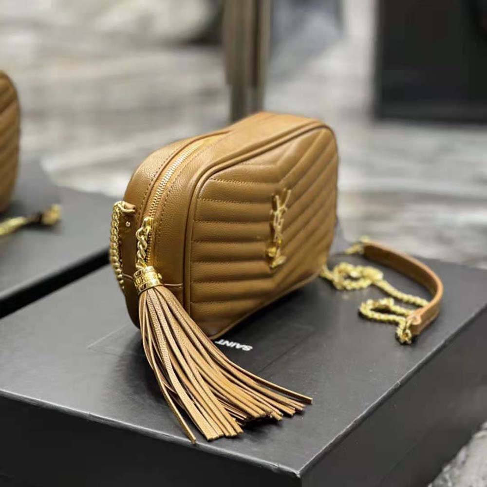 Saint Laurent YSL Women Lou Mini Bag in Grain De Poudre Embossed Leather-Brown