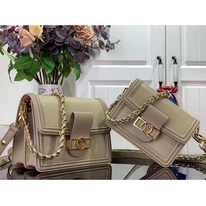 Louis Vuitton LV Women Mini Dauphine Handbag Poivre Brown Epi Grained Cowhide Leather