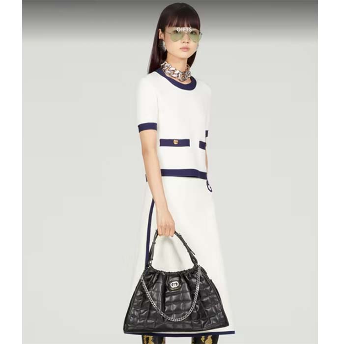 Gucci Unisex GG Deco Medium Tote Bag Black Quilted Leather Interlocking G