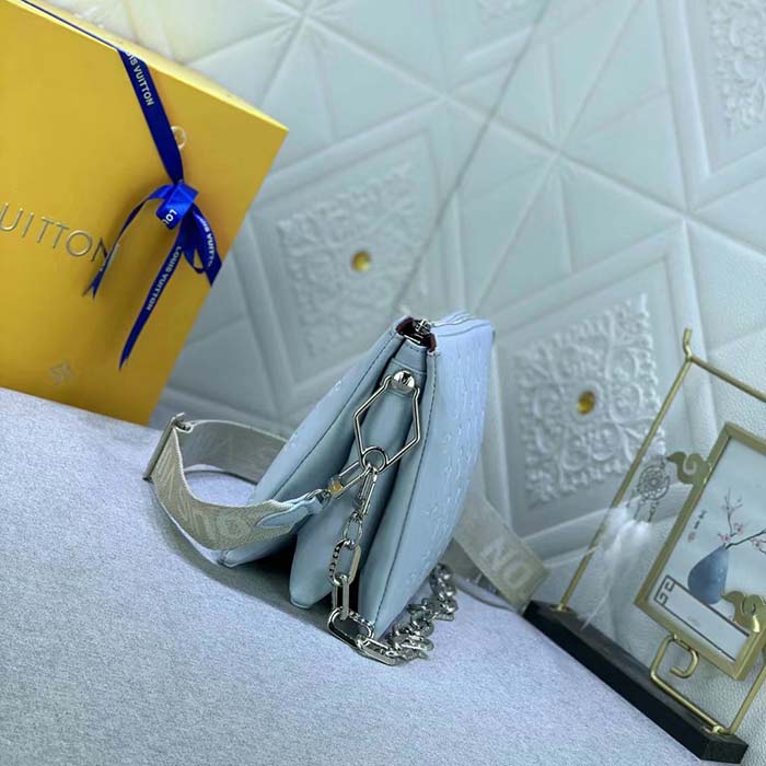 Louis Vuitton LV Women Coussin PM Handbag Ice Blue Lambskin Cowhide Leather Zip Closure