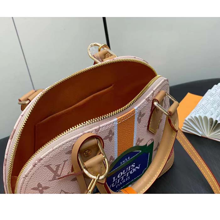 Louis Vuitton LV Women Alma BB Handbag Beige Ocher Monopaname Coated Canvas Cowhide Leather