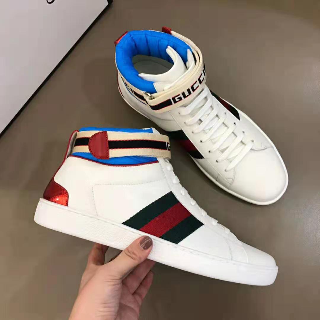 Gucci Unisex Ace Gucci Stripe High-Top Sneaker in 5.1 cm Height-White