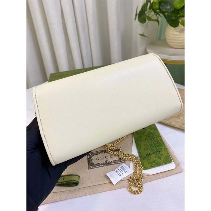 Gucci Women GG Blondie Continental Chain Wallet White Leather Round Interlocking G