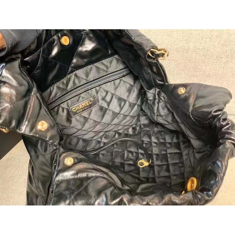 Chanel Women 22 Large Handbag Shiny Calfskin Gold-Tone Metal Black