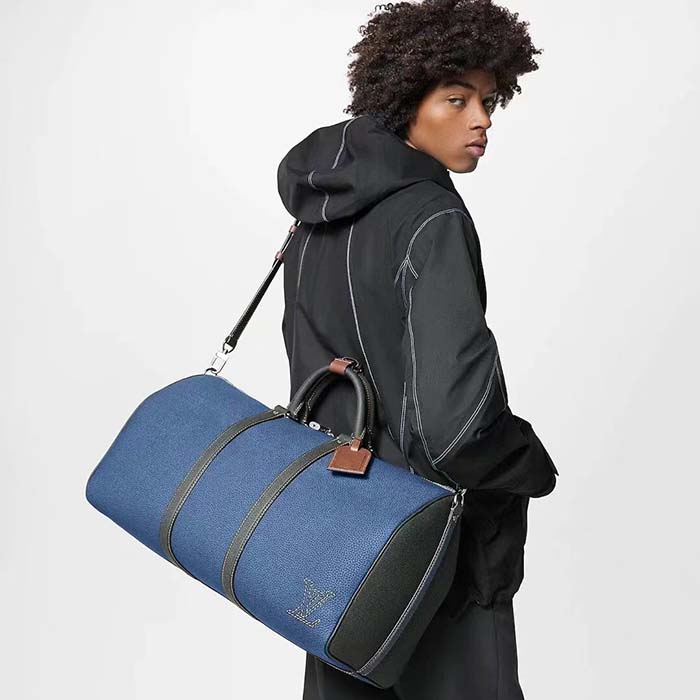 Louis Vuitton LV Unisex Keepall Bandoulière 50 Travel Bag Denim Blue Cowhide Leather