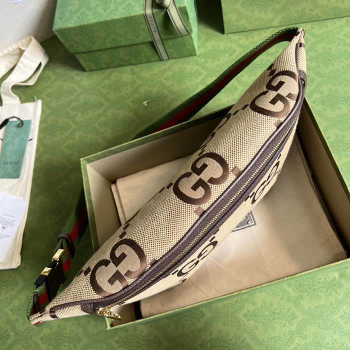 Gucci Unisex GG Jumbo GG Belt Bag Camel Ebony Canvas Zip Closure