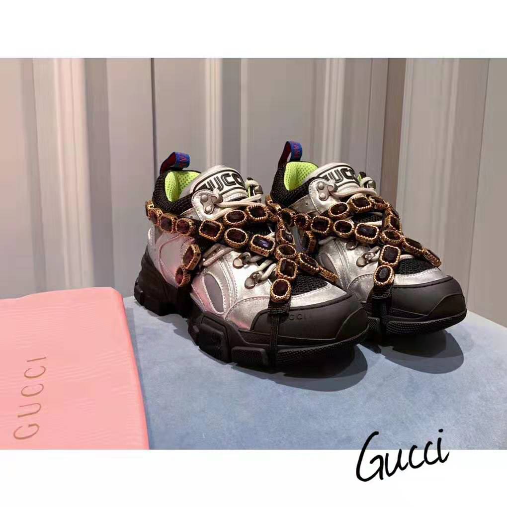 Gucci Women Flashtrek Sneaker with Removable Crystals 5.6cm Height-Silver