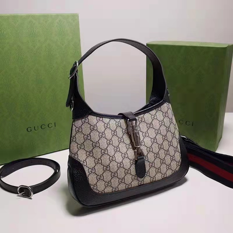 Gucci Unisex Jackie 1961 Small GG Shoulder Bag Beige Blue GG Supreme Canvas