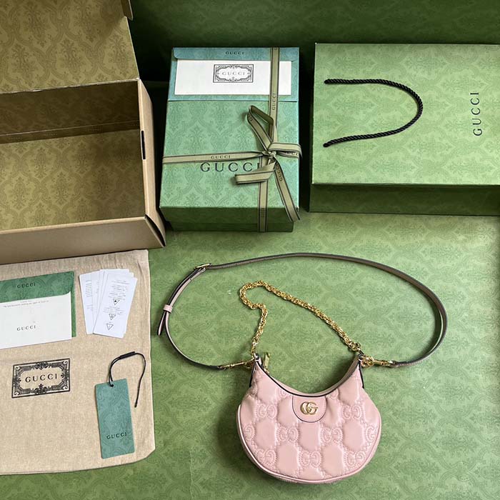 Gucci Women GG Matelassé Mini Bag Light Pink GG Matelassé Leather Double G