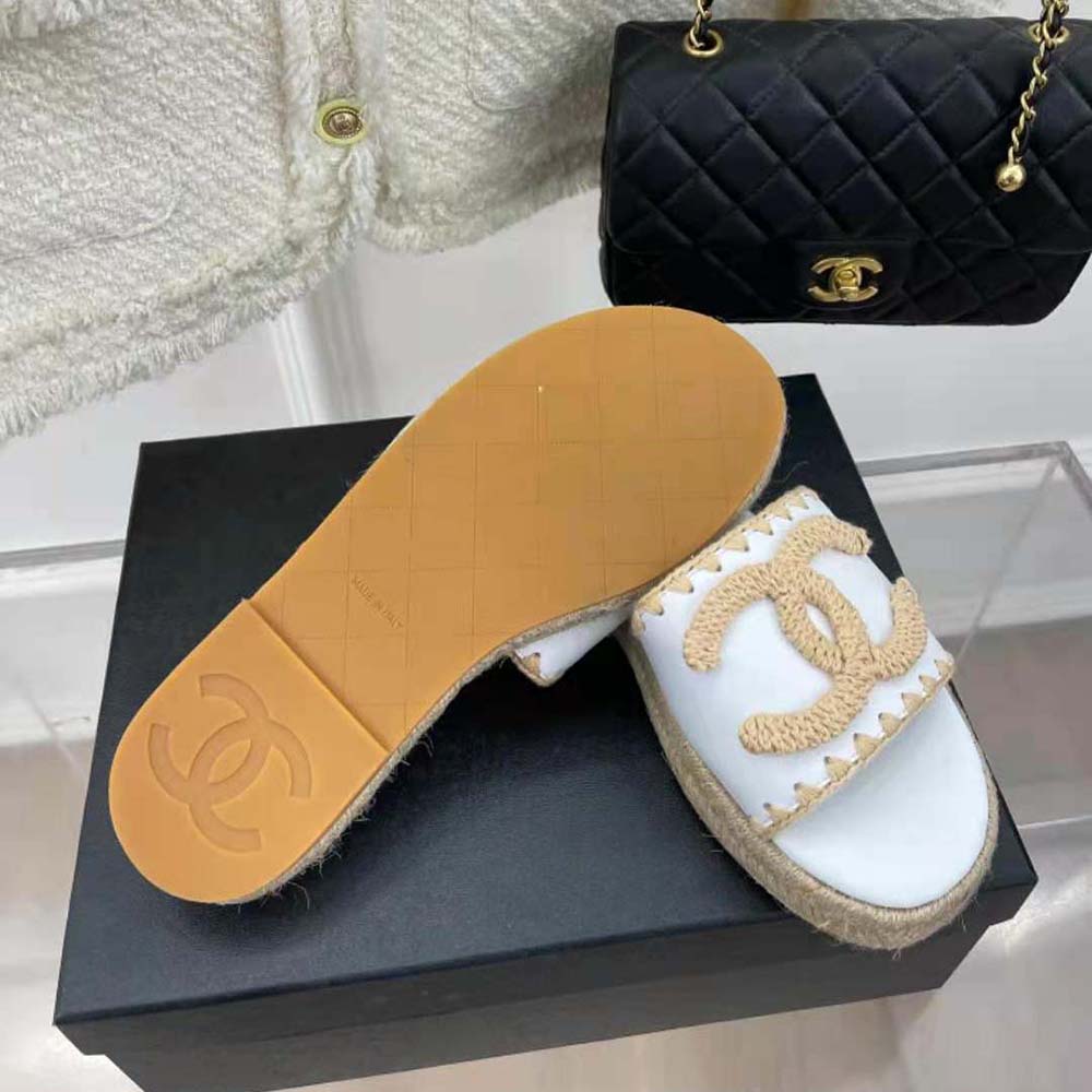 Chanel Women Mules Lambskin Beige & White