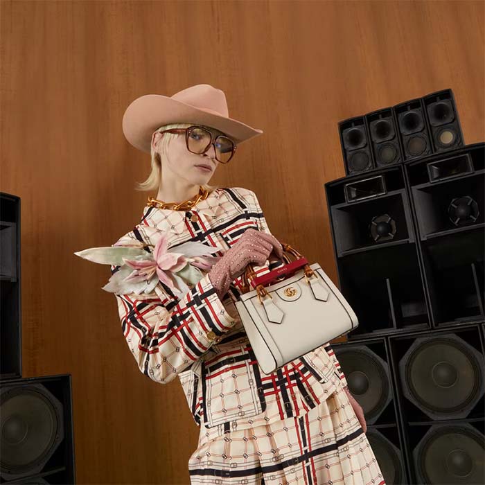 Gucci GG Women Diana Mini Tote Bag White Leather Double G