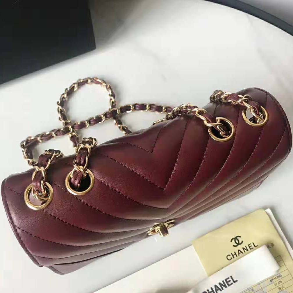 Chanel Women Mini Flap Bag in Calfskin Leather-Red