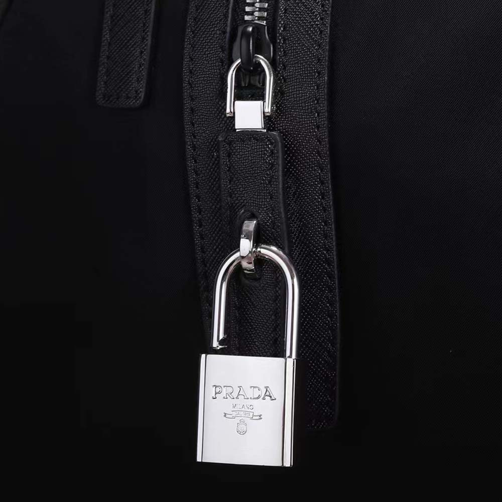 Prada Unisex Re-Nylon Saffiano Leather Handles Duffle Black Bag
