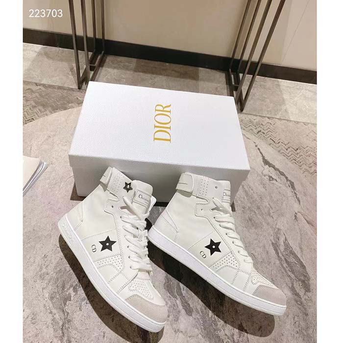 Dior Women CD Shoes Dior Star High-Top Sneaker White Calfskin Suede