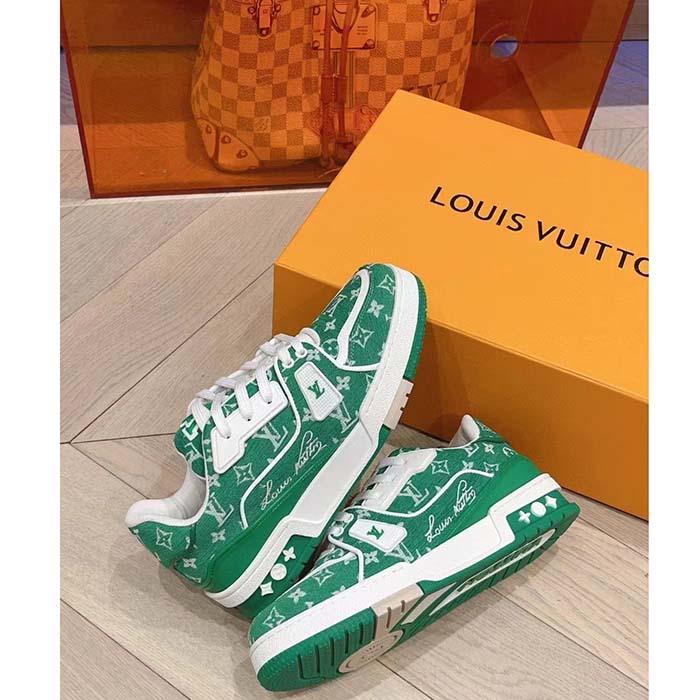 Louis Vuitton LV Unisex LV Trainer Sneaker Green Monogram Textile Rubber Outsole