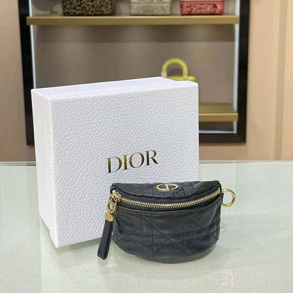 Dior Women Detachable Dior Caro Half-Moon Coin Purse-Black