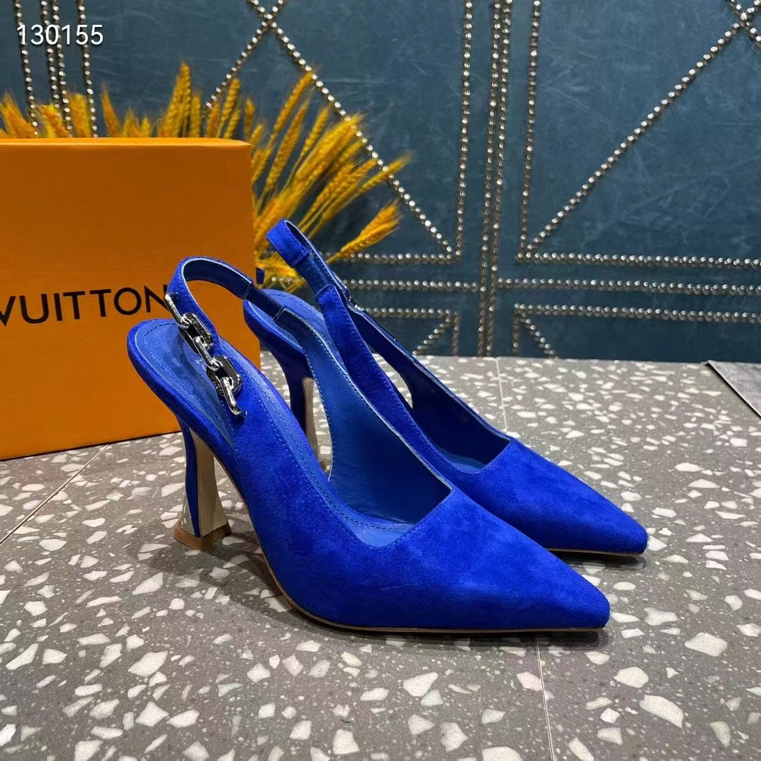 Louis Vuitton Women Sparkle Slingback Pump Blue Suede Baby Goat Leather 9.5 Cm Heel