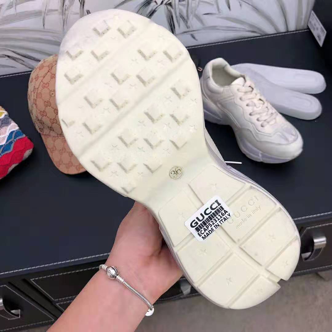 Gucci Unisex Rhyton Leather Sneaker-Beige