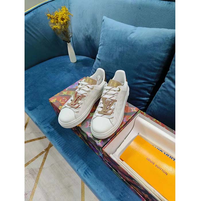 Louis Vuitton Women LV Time Out Sneaker Natural Monogram Embossed Calf Leather